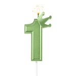 3inch Birthday Number Candle, 3D Candle Cake Topper with Crown Cake Numeral Candles Number Candles for Birthday Anniversary Parties (Green; 1)