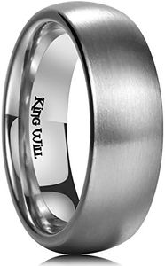 King Will BASIC 5MM/6MM/7MM Silver Titanium Ring Wedding Ring For Men Women Couple Ring Brushed/Matte Domed/Step Edge Comfort Fit, S 1/2(60.8mm), Titanium, No Gemstone