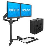 Mount-It! Wall Mount Workstation with Dual Monitor Mount, Keyboard Tray and CPU Holder, Height Adjustable Full Motion Arms, Fits Two 32 Inch Computer Screens