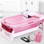 NUCARTURE large Bathtub for Adults 6 Feet Foldable for bathroom with Temperature Meter and bath pillow Kids, Hot,cold Bath Tub Adult Portable and cold water mother and baby(Pink,147L×62W×52H CM)