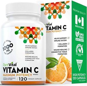 PlantVital Vitamin C 1000mg MAXIMUM STRENGTH. 120 Vegan Capsules Canadian Made, Vit C Supplements helps support immune system, collagen & connective tissue formation, maintenance of bones, teeth & gums (1 Bottle)