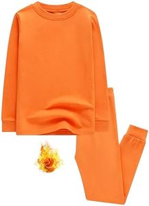 Winging Day Toddler Kids Girls Boys Soft Comfy Cotton Thermal Underwear Solid Color Orange Sleepwear Pajamas Pjs 2pcs Set Size 18-24M