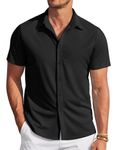 COOFANDY Men's Casual Button Down Shirts Short Sleeve Regular Fit Beach Tops Black