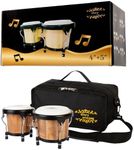 Glory Bongo Drums 4” and 5” Wood Percussion Instrument Bongos with bag and tuning Key,Dark Natural