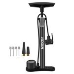 Jsdoin Bike Pump, High Performance Bicycle Floor Pump with Dual Presta and Schrader Valves, Bike Pumps with Pressure Gauge for Road Foot Bike, MTB, and Sports Balls (Black)