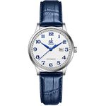 SHENGKE SK Classic Business Women Watches with Stainless Steel Band and Genuine Leather Elegant Ladies Calendar Watch(Arabic Number-Blue Leather)