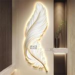 SPACE WOOD Royal Led Wall Sconce for Bedroom Luxury Best Living Room Light Fixture Modern Feather Design Indoor Lustre Wood Lamps (White, 36X14)