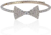 Bow Tie Clear White Austrian Rhinestone Crystal Necklace Choker Party Gold Tone Silver Tone B1626 (Gold Tone)