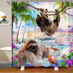 Loussiesd Sloth Fabric Bathroom Shower Curtain Tropical Flamingo Waterproof Shower Curtains Kids Boys Hawaiian Summer Beach Shower Curtain Accessories with Hooks Dreamy Branches Curtains,180x180cm