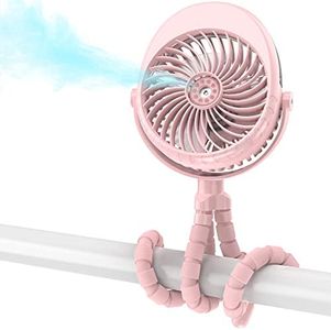 PANERGY Misting Stroller Fan, Portable Rechargeable Handheld Fan with Flexible Tripod, 50ml Water Tank, 270° & 360° Pivoting for Bunk Bed Crib Car Seat Treadmill Bike, Pink ML-F002