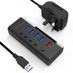 RSHTECH Powered USB Hub 3.0, 5 Port USB 3 Hub with 4 USB 3.0 Data Port + 1 Fast Charging Port Portable USB Splitter with 12V/2A Power Supply (RSH-A35)