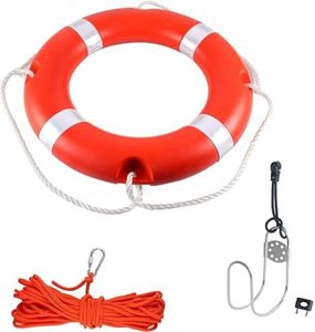 28" Life Ring Boat Safety Throw Ring with Water Floating Lifesaving Rope 50’ and Horseshoe Ring Buoy Bracket, Life Ring for Boating Safety - Orange