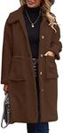 Angashion Women's Fuzzy Fleece Lapel Open Front Long Cardigan Coat Faux Fur Warm Winter Outwear Jackets 2226 Brown Small