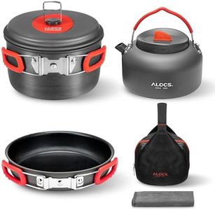 Alocs Camping Cookware, Portable Camping Pots and Pans Set with Camping Kettle, Lightweight Camping Cooking Set for Outdoor Backpacking Camping Hiking Picnic, Included Mesh Carry Bag