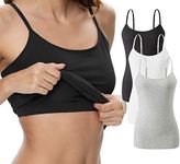 Vislivin Women Camisole with Shelf Bra Cotton Tank Top Adjustable Spaghetti Strap Undershirt Tank 3 Pack Black/White/Gray XL