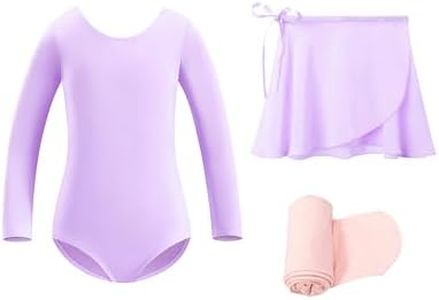 Stelle Ballet Leotards for Girls Toddler Dance Dress Outfit Combo with Skirt and Tights (Toddler/Little Kid/Big Kid)(Lavender-Long Sleeve,120)