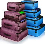 Komugi 8 Set Packing Cubes - Waterproof Mesh Travel Luggage Packing Organizer (Wine&Blue)