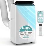 SereneLife 14000 BTU Inverter Portable Air Conditioner with Wi-Fi | Portable AC Unit with Dehumidifier, Fan Modes, Dual Hose System | Compact Standing Air Conditioner with Window Kit (White)