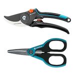 Gardena Bypass Secateurs + Scissors Set for Gardening, Cuts Stronger Branches/Twigs of diameters up to 24mm, Professional Pruning Shears, Sharp Stainless Steel Blade, Made in Germany, 25 Year Warranty