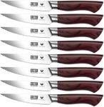 HOSHANHO Steak Knife Set 8 Pieces, 4.5 Inch Super Sharp German High Carbon Stainless Steel Steak Knife Set, Professional Premium Serrated Precise Cutting with Ergonomic Wood Handle