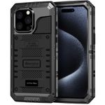 Beasyjoy for iPhone 15 Pro Max Case Waterproof, Metal Heavy Duty Full Body Protective Case with Built-in Screen Protector, Military Grade Shockproof Defender Case for iPhone 15 Pro Max 6.7", Black