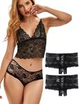 ohyeahlady Womens Lace French Knickers Soft Stretchy Bikini Briefs Back Cross Thongs Hipster Pantie Plus Size Cheeky Underwear Multipack 2Pack Black