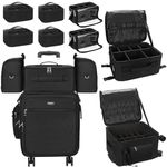 Relavel Rolling Makeup Case, Cosmetology Case with Wheels Professional Makeup Artist Bags Travel Beauty Trolley with Detachable Cosmetic Case, Dual Makeup Brush Holder & 4 Mini Organizer Bags
