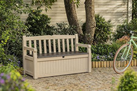 Keter Eden 265L Outdoor Storage Bench – Beige/Brown, All-Weather Garden Box