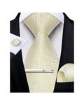 DiBanGu Champagne Tie and Pocket Square Set Mens Silk Check Tie with Cufflinks Tie Clip Set Wedding Business Plaid Necktie