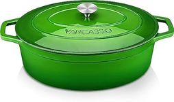 vancasso Cast Iron Pot, 8 Liters Green Oval Enamelled Casserole Dish with Double Loop Handle, Naturally Non-Stick Cast Iron Dutch Oven for Home Baking, Braiser, Cooking - 37cm