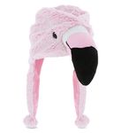 DolliBu Pink Flamingo Plush Hat - Soft Warm Hat with Ear Flaps Head Accessories, Fleece Winter Stuffed Animal Hat - One Size