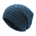 ZLYC Winter Knit Slouchy Beanie Hat for Men Women Thick Fleece Lined Baggy Skull Cap, Solid Navy, One Size-Large