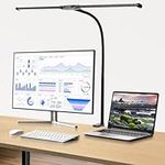 Woputne Desk Lamp with Clamp, Eye-Caring Architect Desk Light with 30 Lighting Modes, Wide Double Head, Adjustable LED Desk Lamp Flexible Gooseneck, Tall Desk lamp for Home Office,Monitor, Computer