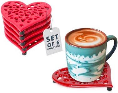 Comfify Set of 6 Small Cast Iron Heart Coasters | Vintage Design for Kitchen Countertop & Dining Table | Decorative, Recycled Metal with Rubber Feet | Protects Surfaces from Hot Dishes