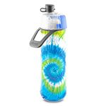 O2COOL Mist 'N Sip Misting Water Bottle 2-in-1 Mist And Sip Function With No Leak Pull Top Spout Sports Water Bottle Reusable Water Bottle - 20 oz (Tie Dye Blue)