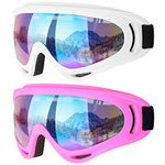 COOLOO Ski Goggles, 2 Pack Snow Goggles Snowboard for Men Women Kids - UV Protection Anti-Scratch Dustproof