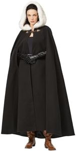 BEAUZSUZSANA Women Renaissance Cloak Medieval Cape with Faux Fur Hooded for Halloween Cosplay (Black-140cm,15% Wool)