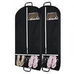 Senvitate 50" Garment Bags for Travel and Clothes Storage with 2 Clear Pockets, Hanging Clothes Cover Suit Bag for Closet Storage with Handles for Suits, Dress, Coats (Black - 2 Pack)