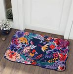 Estmy Colorful Blue Boho Floral Bathroom Kitchen Rugs Bath Mat Non Slip Washable, 2x3 Cute Distressed Tribal Tropical Jungle Small Area Rugs for Girls Bedroom Drom Nursery Entryway Indoor Living Room