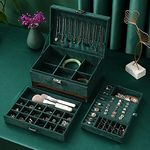 Abhsant Velvet Three Layer New Vintage Flannel Jewelry Box Earrings Earrings Rings Necklace Bracelets Jewelry Organiser Storage Case With Drawer For Girls Women Dark Green