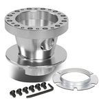 Auto Dynasty 6-Bolt Pattern Steering Wheel Hub Adapter Boss Kit Compatible with Dodge Chevy GMC Buick Jeep, Billet Aluminum, Silver