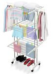 LIVINGBASICS 18 Clips with 3 Layer Cloth Drying Stand for Balcony/Cloth Stand for Drying Clothes Foldable/Stainless Steel Dryer Rack (Snow White, 66 x 174 x 74 cm)