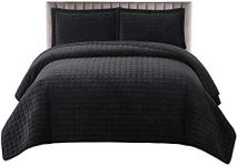 Royal Tradition Plush Velvet Black Coverlets, King/California King Oversized 3pc Quilt Set (110-Inch Wide x 96-Inch Long) All Seasons Quilted Checkered Bedspread