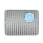 SUPER KITCHEN Large Silicone Dish Drying Mat Draining Board Mat Drainer Mat with a Multifunctional Silicone Sponge Scrubber, Heat Resistant Trivet Countertop Protector(40×30cm, Grey)