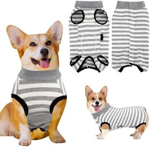Radsocken Dog Recovery Suit,Striped Post Surgery Dog Onesie for Male and Female Dogs,Cone Alternative,Dog Elastic Pet Anti-licking Surgery Suit for Medium and Small Dogs(Gray and White,Medium)