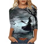 My Recent Orders 2024 Halloween Shirts for Women UK Casual 3/4 Sleeve Crewneck Tunic Tops Funny Ghost Pumpkin Witch Black Cat Graphic Blouse Fall Dressy Comfy Lightweight Tee Shirts