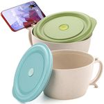 SOUJOY 2 Pack Noodle Bowl With Lid, 40 OZ Large Microwave Wheat Straw Soup Bowl with Phone Holder, Instant Noodle Bowl for Soup, Noodles, Ramen