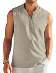 COOFANDY Men Sleeveless Tee Shirt Summer Casual Beach T Shirts Tropical Vacation Outfit Light Grey