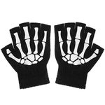 WLLHYF Halloween Skeleton Gloves Skull Bone Half Finger Gloves Glow in The Dark Christmas Costume Accessories For Men Women Fancy Dress Cosplay