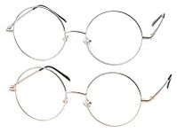 SOOLALA Mens Round Circle Reading Glasses Metal Reader Eyeglasses Frame w Spring Hinge, 1.5, Gold+Silver